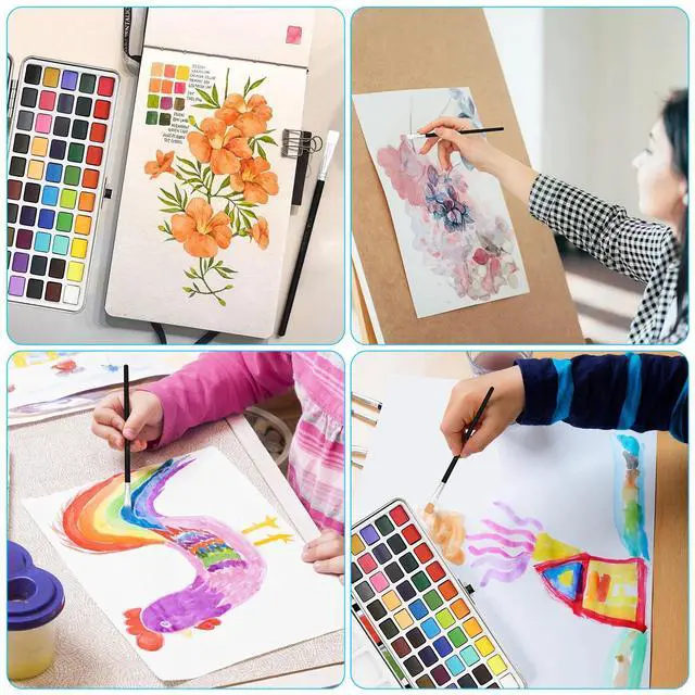 Alt view image 3 of 7 - 50 Colors Watercolor Paint Set with 2 Brushes, Travel Painting Art Supplies Gift