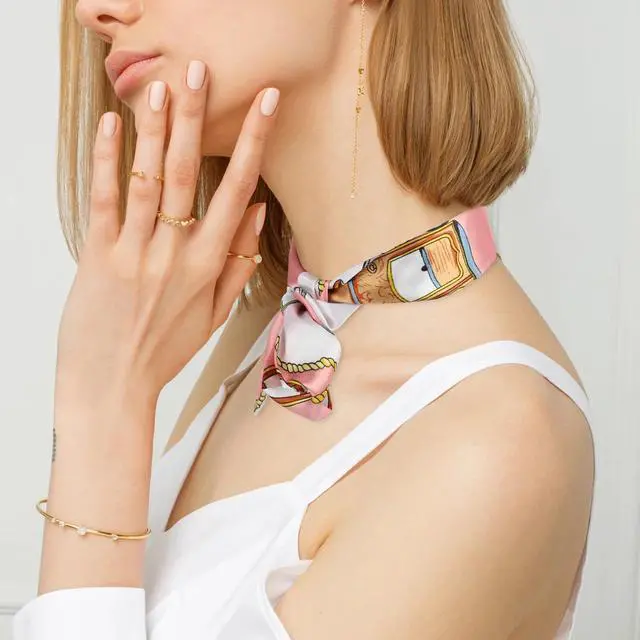 Alt view image 3 of 7 - 12pcs Women Satin Silk Scarf Scarves Wrap Tied Bag Handle Neck Hair Long Ribbon