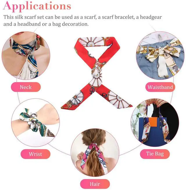 Alt view image 6 of 7 - 12pcs Women Satin Silk Scarf Scarves Wrap Tied Bag Handle Neck Hair Long Ribbon