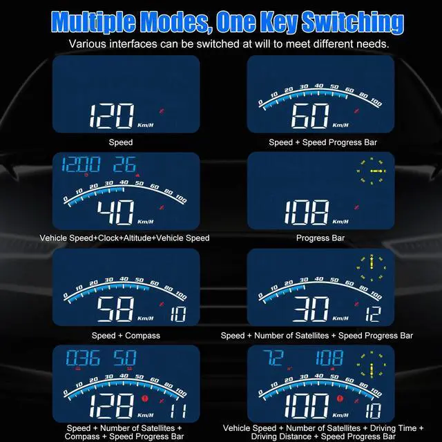 Alt view image 4 of 7 - 5" Digital Speedometer Universal GPS Car HUD Head Up Display MPH Overspeed Alarm