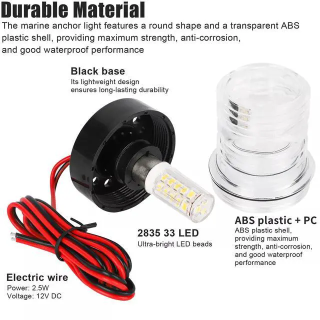 Alt view image 4 of 7 - 12V Marine Boat Yacht LED Navigation Light Stern Anchor Lamp All Round White 2NM