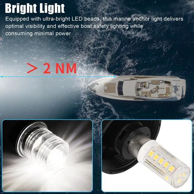 Alt view image 2 of 7 - 12V Marine Boat Yacht LED Navigation Light Stern Anchor Lamp All Round White 2NM