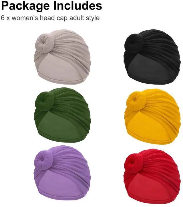 Alt view image 7 of 7 - 6PCS Women African Flower Knot Headwraps Bonnet Turban Beanie Cap Headwear