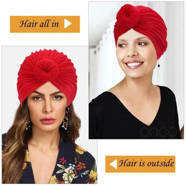 Alt view image 5 of 7 - 6PCS Women African Flower Knot Headwraps Bonnet Turban Beanie Cap Headwear