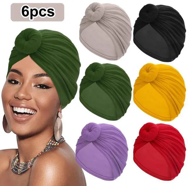 Main image of 6PCS Women African Flower Knot Headwraps Bonnet Turban Beanie Cap Headwear