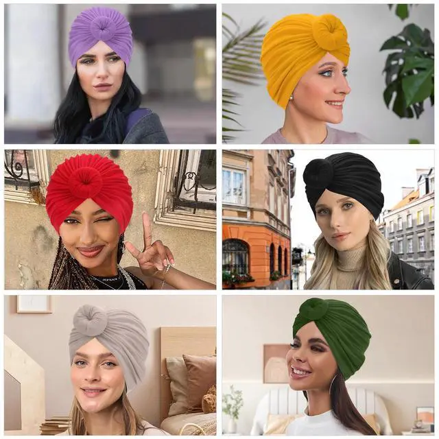 Alt view image 6 of 7 - 6PCS Women African Flower Knot Headwraps Bonnet Turban Beanie Cap Headwear