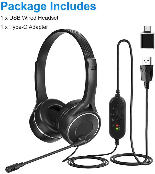 Alt view image 6 of 6 - USB Headset Built-in Noise Cancelling Microphones Stereo Wired Mic for PC Laptop