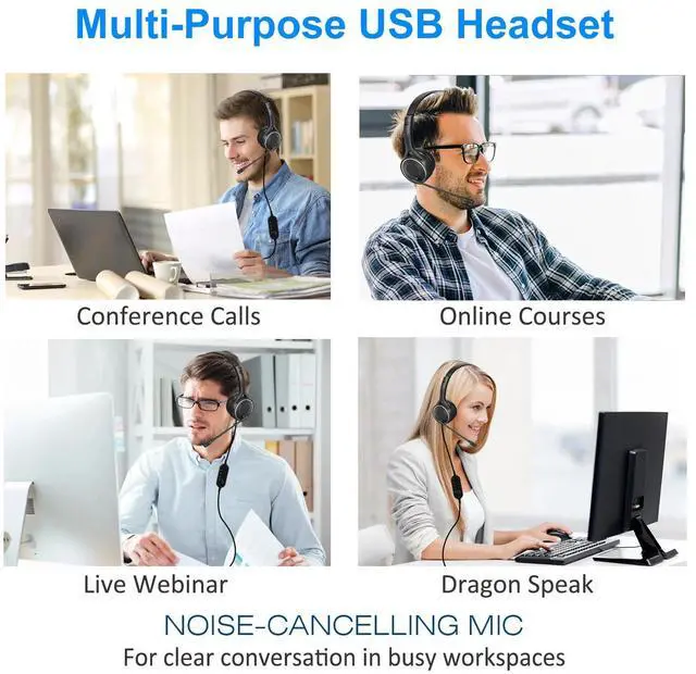 Alt view image 5 of 6 - USB Headset Built-in Noise Cancelling Microphones Stereo Wired Mic for PC Laptop