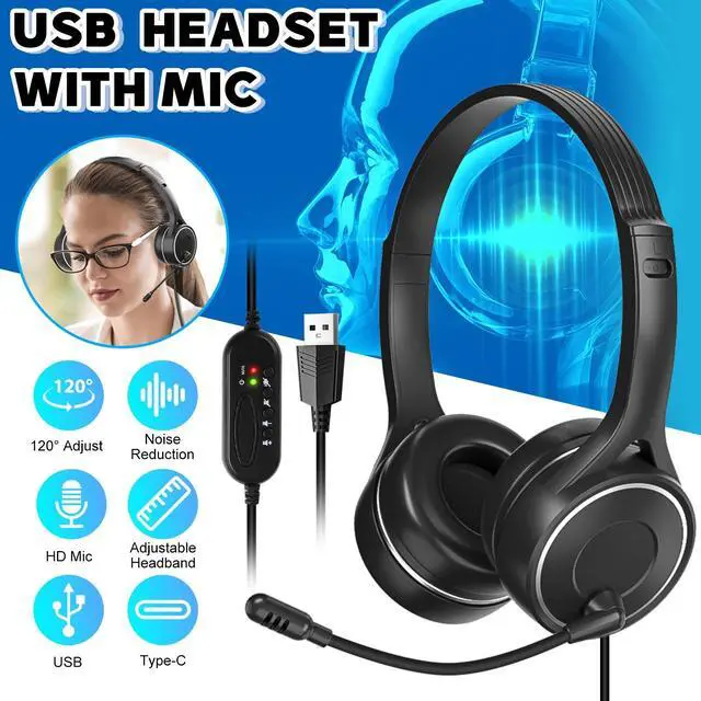 Main image of USB Headset Built-in Noise Cancelling Microphones Stereo Wired Mic for PC Laptop
