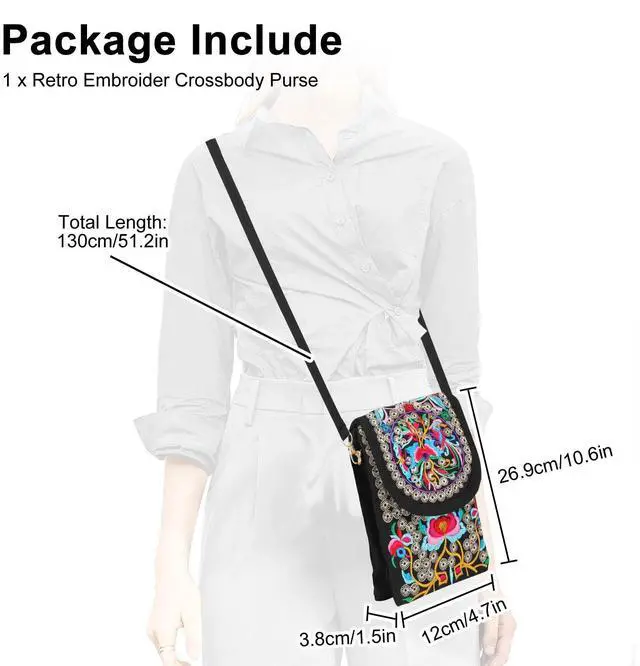Alt view image 4 of 6 - Crossbody Cell Phone Purse for Women Small Retro Embroidery Printed Shoulder Bag