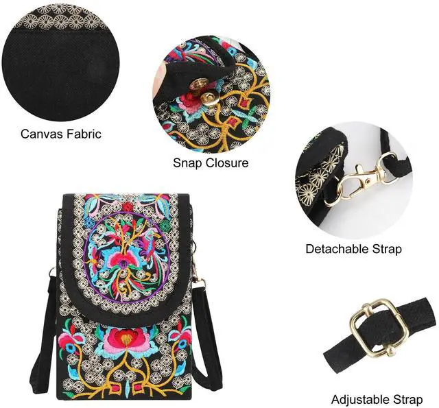 Alt view image 2 of 6 - Crossbody Cell Phone Purse for Women Small Retro Embroidery Printed Shoulder Bag