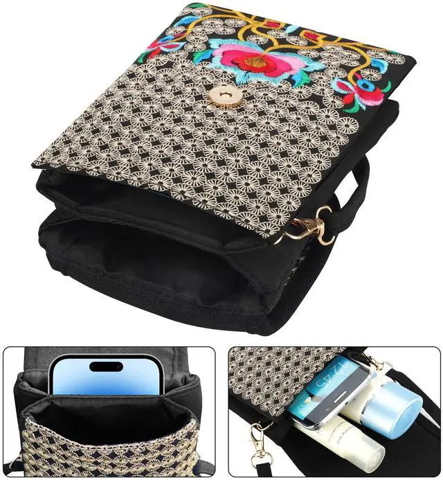 Alt view image 3 of 6 - Crossbody Cell Phone Purse for Women Small Retro Embroidery Printed Shoulder Bag
