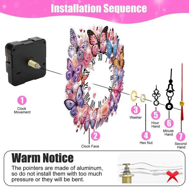 Alt view image 3 of 7 - DIY Diamond Painting Clock Pendant Kit  Butterfly & Flower Acrylic Hanging Art