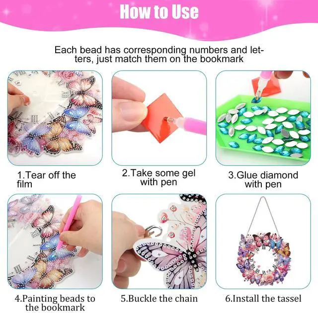 Alt view image 4 of 7 - DIY Diamond Painting Clock Pendant Kit  Butterfly & Flower Acrylic Hanging Art