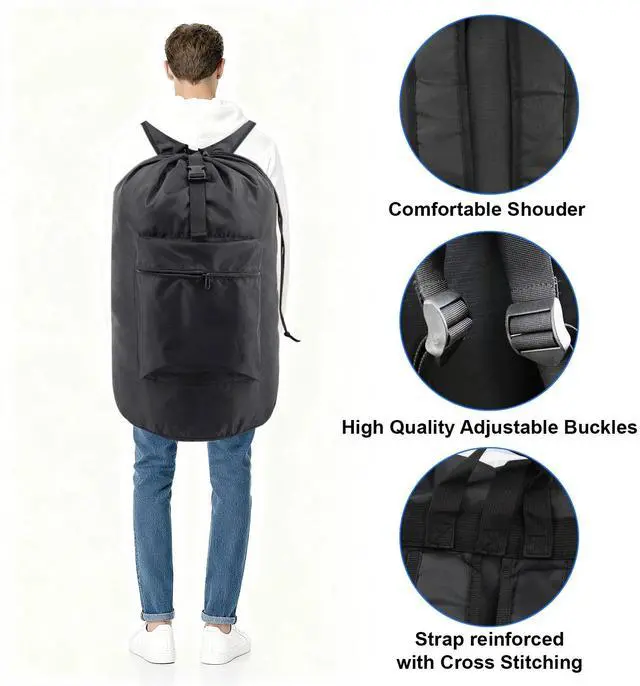 Alt view image 3 of 7 - Heavy Duty Large Laundry Bag Backpack with Adjustable Straps for Travel & Camp