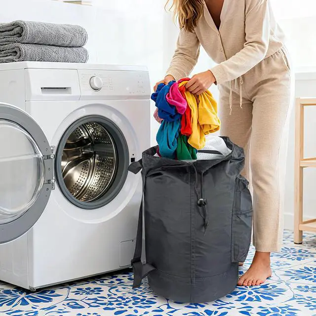 Alt view image 7 of 7 - Heavy Duty Large Laundry Bag Backpack with Adjustable Straps for Travel & Camp