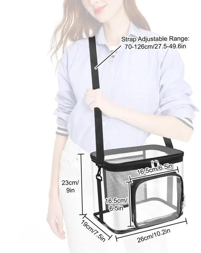 Alt view image 4 of 7 - Large Clear PVC Satchel Bag Transparent Lunch Bag with Strap for Work & Travel
