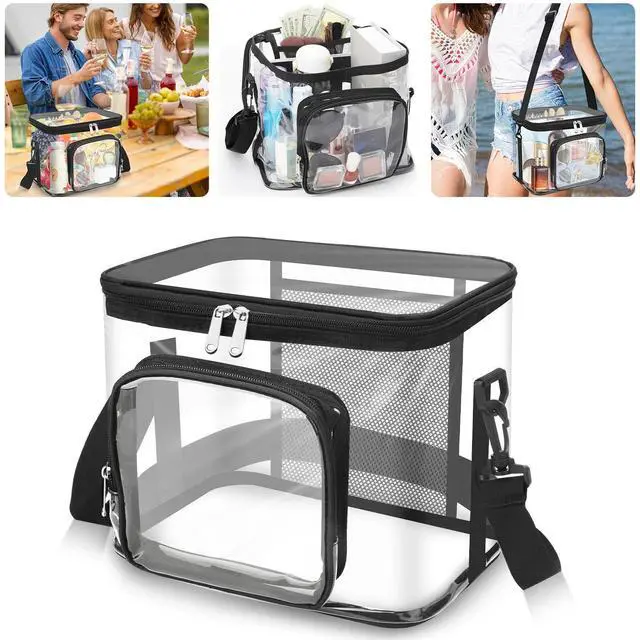 Main image of Large Clear PVC Satchel Bag Transparent Lunch Bag with Strap for Work & Travel