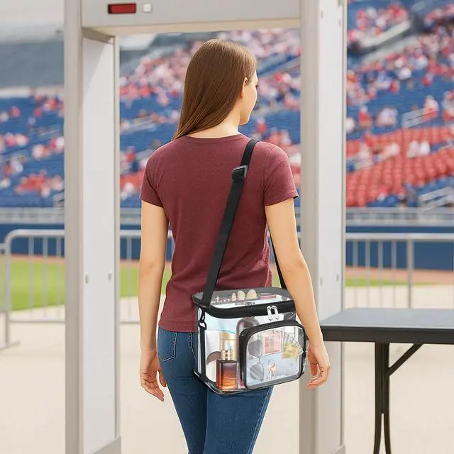 Alt view image 5 of 7 - Large Clear PVC Satchel Bag Transparent Lunch Bag with Strap for Work & Travel
