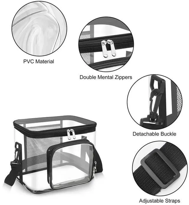 Alt view image 2 of 7 - Large Clear PVC Satchel Bag Transparent Lunch Bag with Strap for Work & Travel