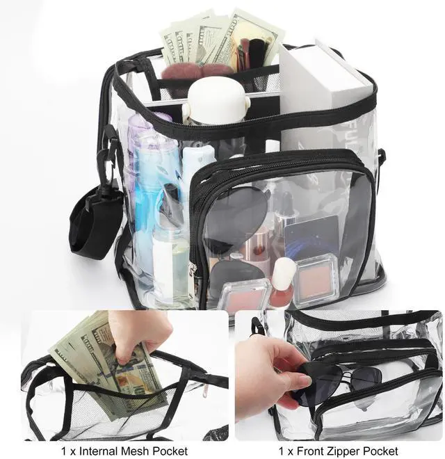 Alt view image 3 of 7 - Large Clear PVC Satchel Bag Transparent Lunch Bag with Strap for Work & Travel