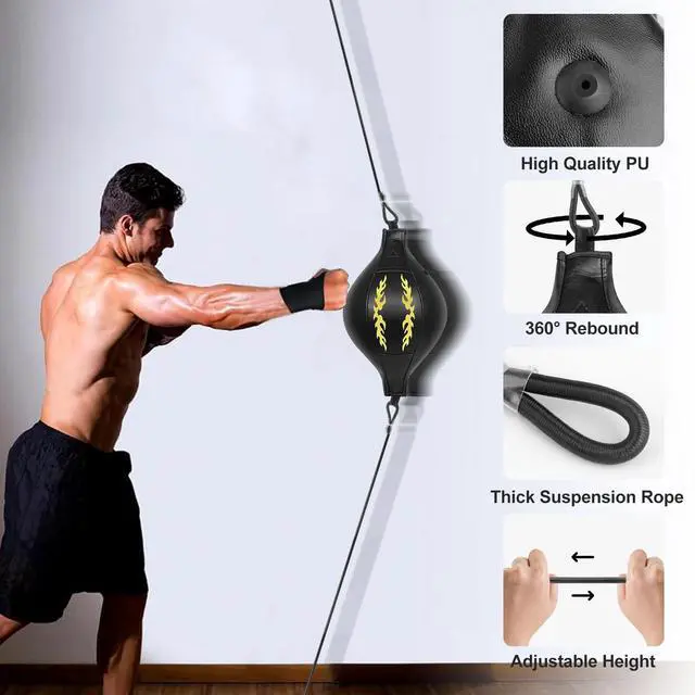 Alt view image 4 of 6 - Adjustable Double End Boxing Speed Ball PU Leather 360° Training Punch Bag Home