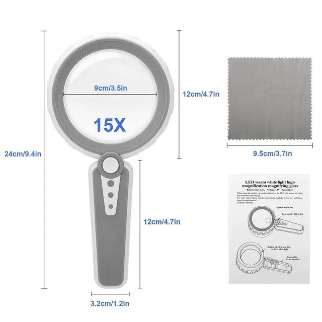Alt view image 6 of 6 - 15X Magnifying Glass with 12 LED Lights Handheld Reading Magnifier for Seniors
