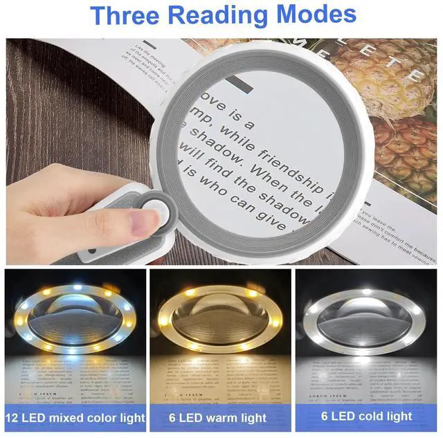 Alt view image 2 of 6 - 15X Magnifying Glass with 12 LED Lights Handheld Reading Magnifier for Seniors