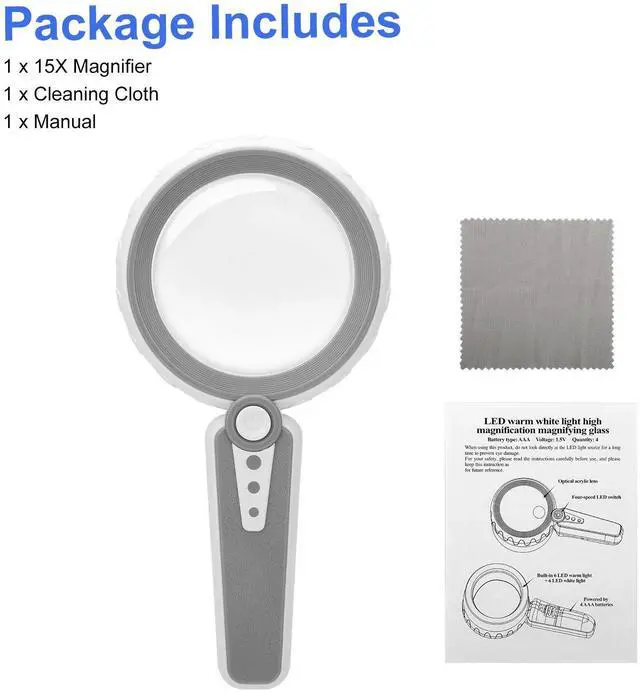 Alt view image 3 of 6 - 15X Magnifying Glass with 12 LED Lights Handheld Reading Magnifier for Seniors
