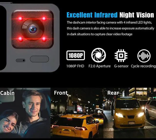 Alt view image 4 of 7 - Car Dual Lens Dash Camera Cam HD 1080P Front/Rear/Inside Video Recorder G-Sensor