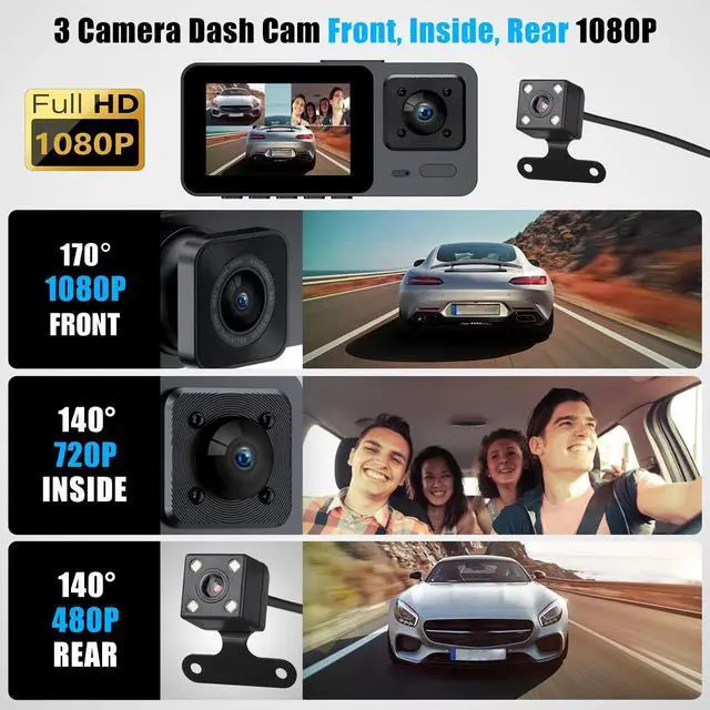 Alt view image 2 of 7 - Car Dual Lens Dash Camera Cam HD 1080P Front/Rear/Inside Video Recorder G-Sensor