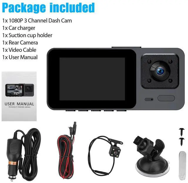 Alt view image 7 of 7 - Car Dual Lens Dash Camera Cam HD 1080P Front/Rear/Inside Video Recorder G-Sensor