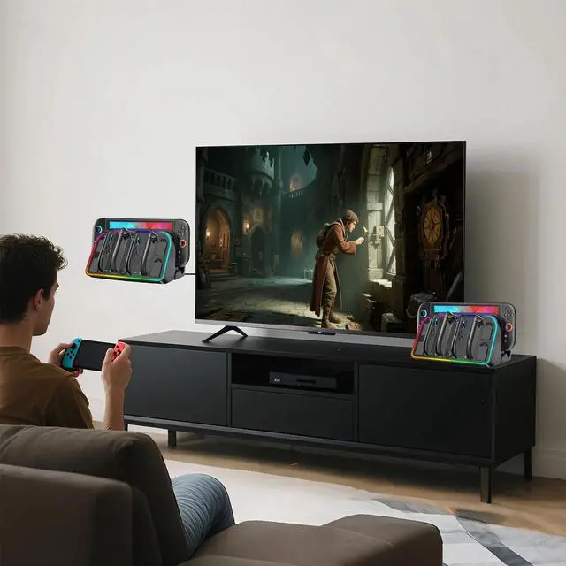Alt view image 4 of 7 - RGB Magnetic Charging Dock Station For Nintendo Switch 2 2025 Joy Con Wall Mount