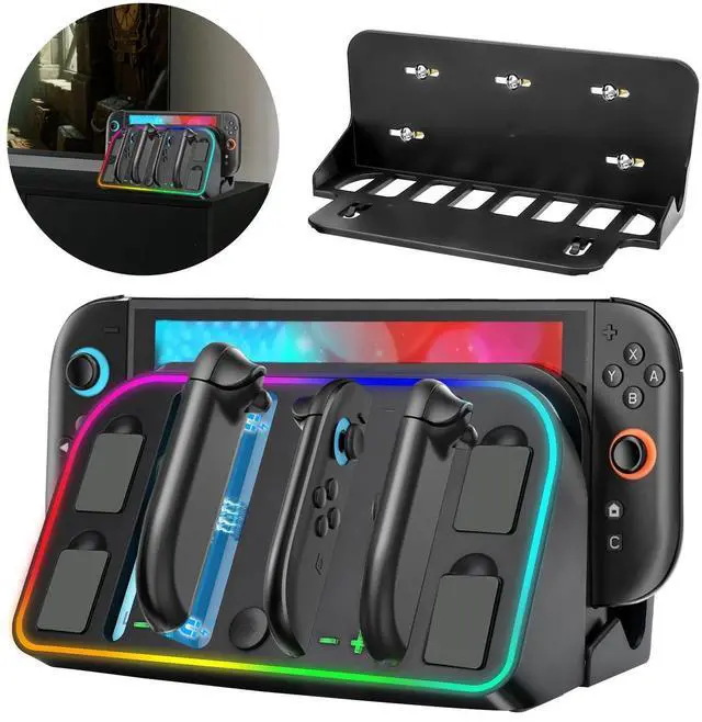 Main image of RGB Magnetic Charging Dock Station For Nintendo Switch 2 2025 Joy Con Wall Mount