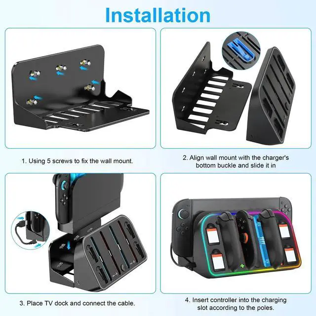 Alt view image 6 of 7 - RGB Magnetic Charging Dock Station For Nintendo Switch 2 2025 Joy Con Wall Mount