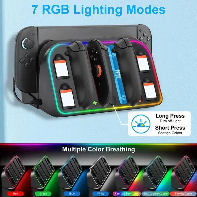 Alt view image 3 of 7 - RGB Magnetic Charging Dock Station For Nintendo Switch 2 2025 Joy Con Wall Mount