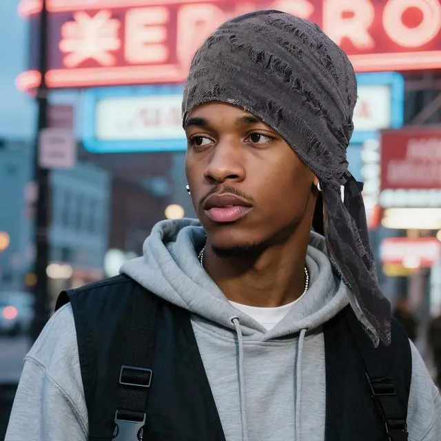 Alt view image 5 of 7 - 2 PCS Long Tail Ripped Beanie Hat Bandana Durag Head Wrap Hip-Hop Turban Unisex