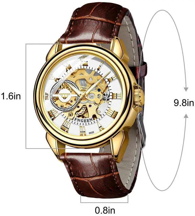 Alt view image 2 of 7 - Waterproof Men's Wristwatch Automatic Mechanical Watch Clear Dial Leather Strap