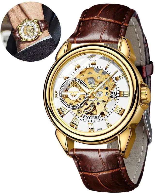 Main image of Waterproof Men's Wristwatch Automatic Mechanical Watch Clear Dial Leather Strap