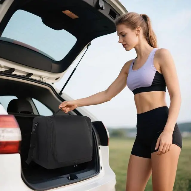 Alt view image 7 of 7 - Portable Baseball Cap Organizer Tote Foldable Hat Storage Bag w/ Shoulder Strap