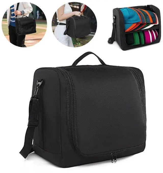 Main image of Portable Baseball Cap Organizer Tote Foldable Hat Storage Bag w/ Shoulder Strap