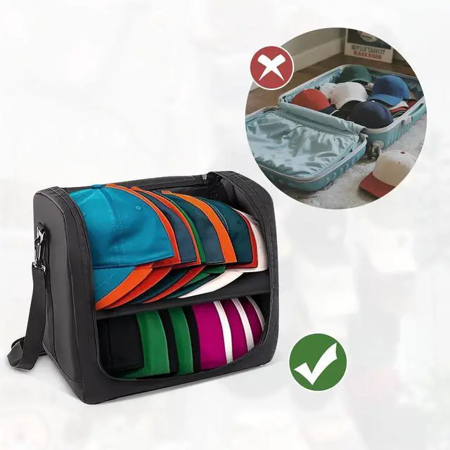 Alt view image 5 of 7 - Portable Baseball Cap Organizer Tote Foldable Hat Storage Bag w/ Shoulder Strap