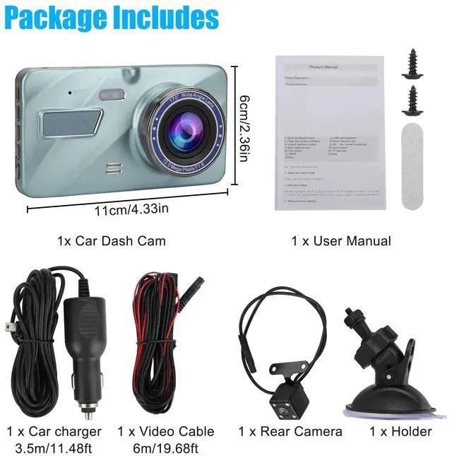 Alt view image 7 of 7 - HD 1080P Car DVR Dash Cam Front/Rear Camera Video Recorder G-sensor Night Vision