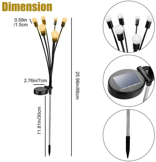 Alt view image 7 of 7 - 2x LED Solar Powered Firefly Lights Garden Outdoor Waterproof Swaying Landscape