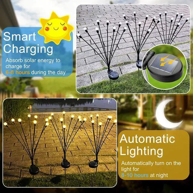 Alt view image 3 of 7 - 2x LED Solar Powered Firefly Lights Garden Outdoor Waterproof Swaying Landscape