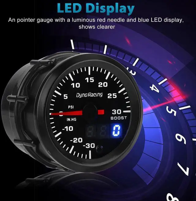 Alt view image 2 of 7 - 2" 52mm Digital & Pointer 7 Color LED Car Turbo Boost Meter Psi Pressure Gauge