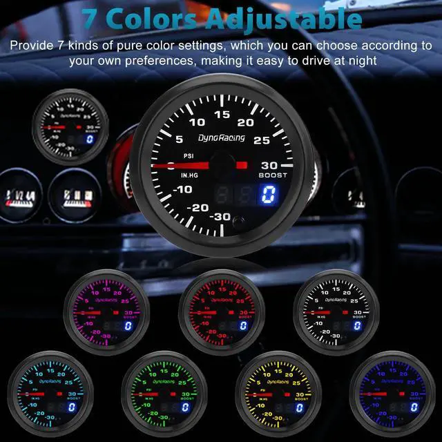 Alt view image 3 of 7 - 2" 52mm Digital & Pointer 7 Color LED Car Turbo Boost Meter Psi Pressure Gauge