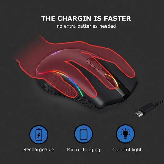 Alt view image 4 of 7 - Gaming Mouse 7 Color LED Backlight Wireless USB Rechargeable Optical Mice For PC