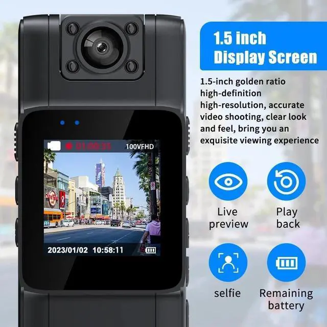 Alt view image 5 of 7 - 20 Hour 1080P Camcorder Mini Police Body Camera HD 180° Video DVR IR Night Cam