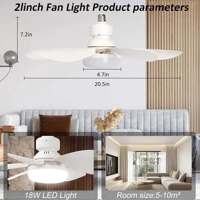 Alt view image 5 of 7 - Socket Fan Light Ceiling Fans With Lights And Remote Dimmable LED Ceiling Fan US